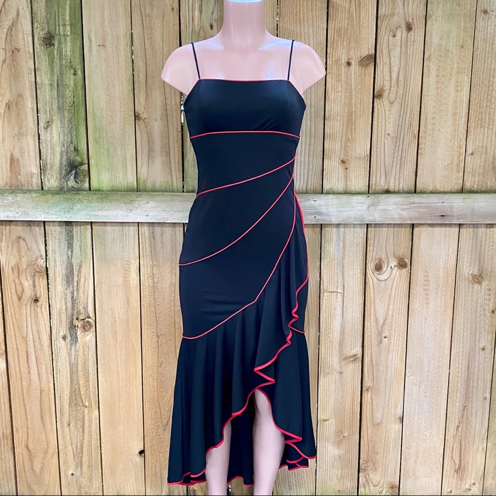 Blonde Nite Hi-lo Black w/Red Trim Dress EUC